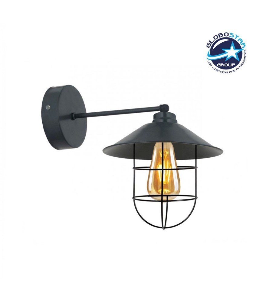 GLOBOSTAR® CAT 204-0116 Μοντέρνο Φωτιστικό Τοίχου - Απλίκα με Ντουί 1 x E27 AC 220-240V IP20 - Μαύρο - Μ23 x Π23 x Υ27cm